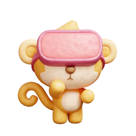 Cute Monkey Wearing Virtual Reality Headset  3D Icon