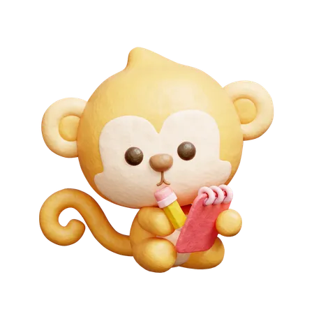 Cute Monkey Writing A Journal  3D Icon