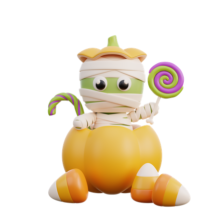 Cute mummy holding candy  3D Illustration