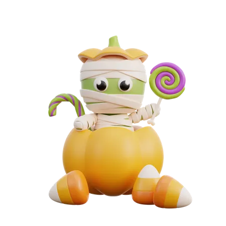 Cute mummy holding candy  3D Illustration