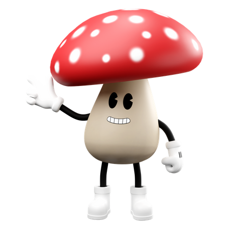 Cute Mushroom pointing hand in left side 3D Illustration