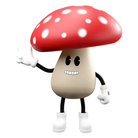 Cute Mushroom pointing hand in left side 3D Illustration