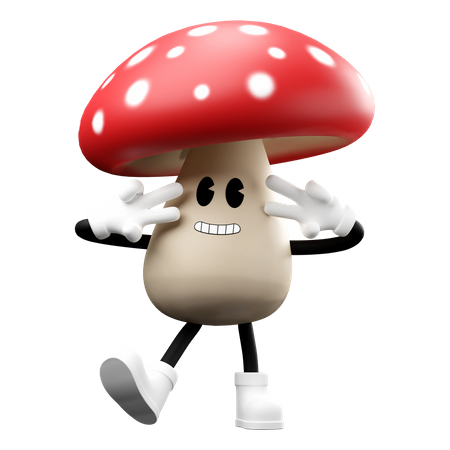 Cute Mushroom showing victory sing  3D Illustration