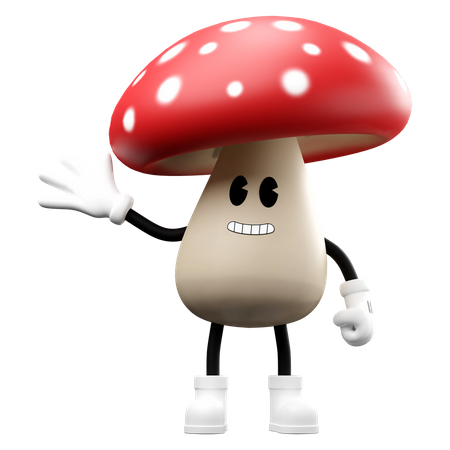 Cute Mushroom waiving hand 3D Illustration