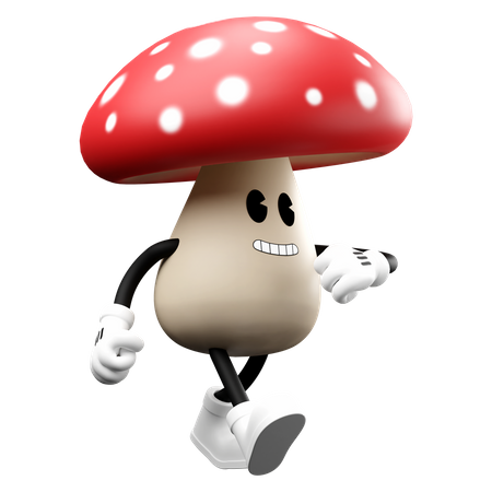 Cute Mushroom walking 3D Illustration