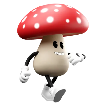 Cute Mushroom walking  3D Illustration