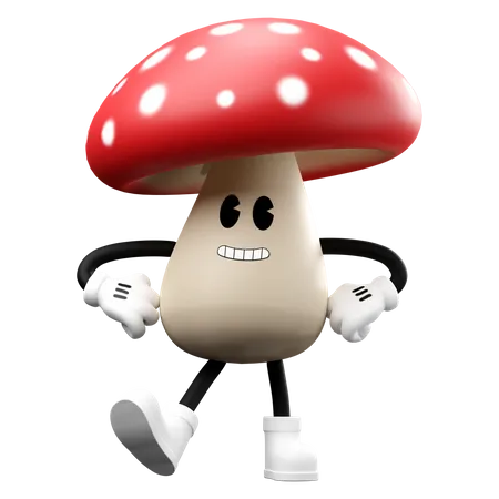 Cute Mushroom with both hands on waist  3D Illustration