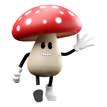 Cute Mushroom with greeting gesture 3D Illustration