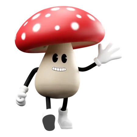 Cute Mushroom with greeting gesture 3D Illustration