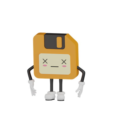 Cute Mute Floppy Disk Character  3D Illustration