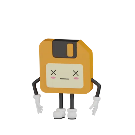 Cute Mute Floppy Disk Character  3D Illustration