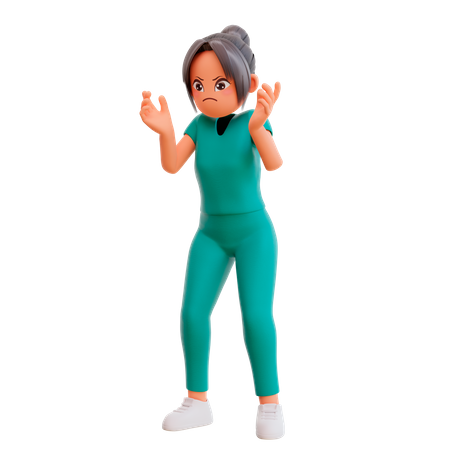 Cute nurse expressing negative emotions displeased  3D Illustration