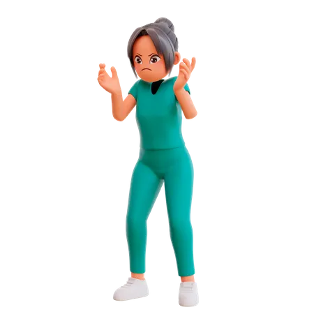 Cute nurse expressing negative emotions displeased  3D Illustration