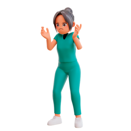 Cute nurse expressing negative emotions displeased 3D Illustration