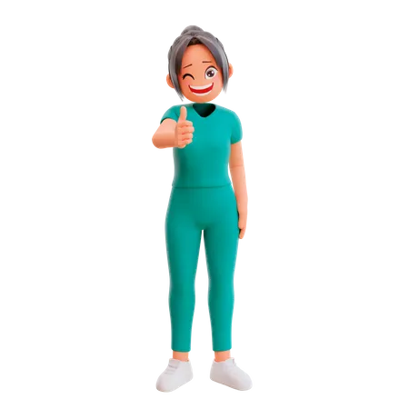 Cute nurse showing thumbs up 3D Illustration