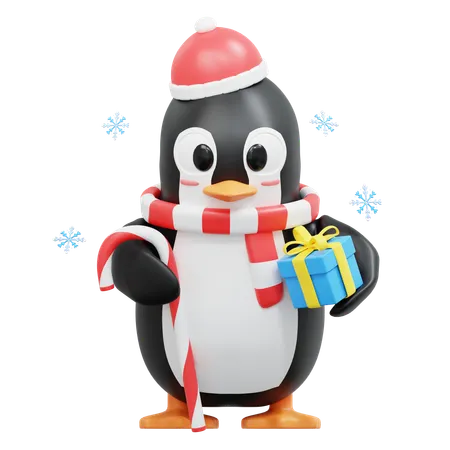 3 D Cute Penguin Bring A Candy Stick 3D Illustration