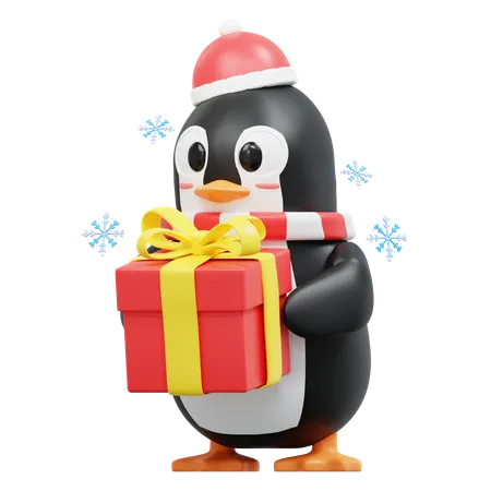 3 D Cute Penguin Bring A Giftbox 3D Illustration