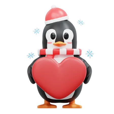 3 D Cute Penguin Bring Love 3D Illustration