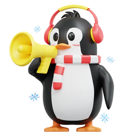3 D Cute Penguin Bring Megaphone 3D Illustration