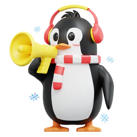 Cute Penguin Bring Megaphone  3D Illustration