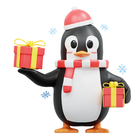 Cute Penguin Bring Some Giftboxs  3D Illustration