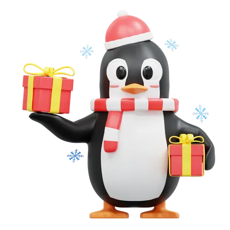 3 D Cute Penguin Bring Some Giftboxs 3D Illustration