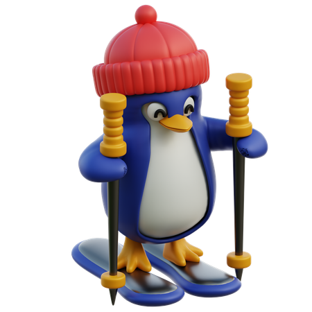Cute Penguin Enjoying Skiing  3D Icon