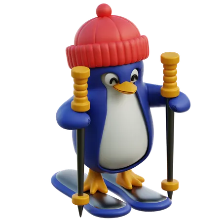 Cute Penguin Enjoying Skiing  3D Icon