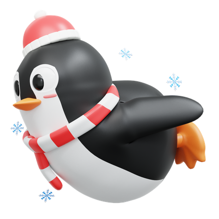Cute Penguin Gliding Pose  3D Illustration