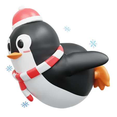 3 D Cute Penguin Gliding Pose 3D Illustration