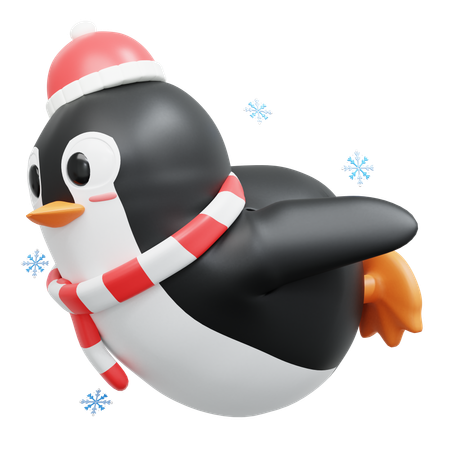 Cute Penguin Gliding Pose  3D Illustration