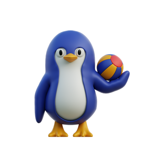 Cute Penguin Holding Ball  3D Icon