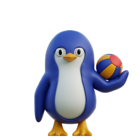 Cute Penguin Holding Ball  3D Icon