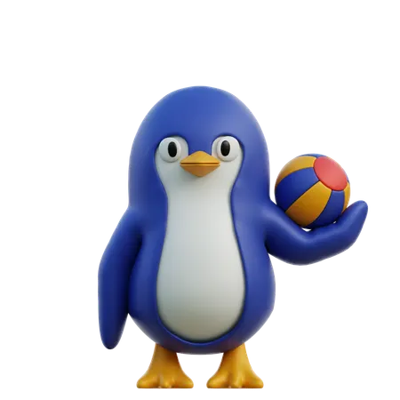 Cute Penguin Holding Ball  3D Icon