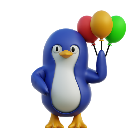 Cute Penguin Holding Balloons  3D Icon