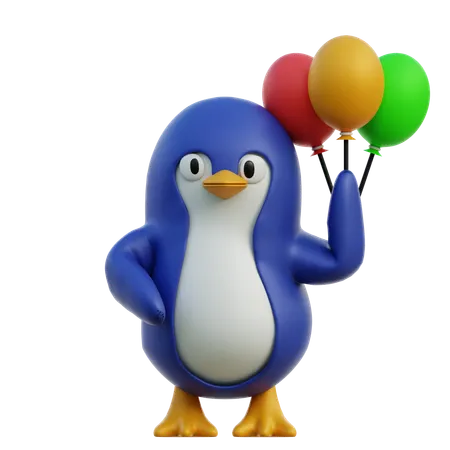 Cute Penguin Holding Balloons  3D Icon