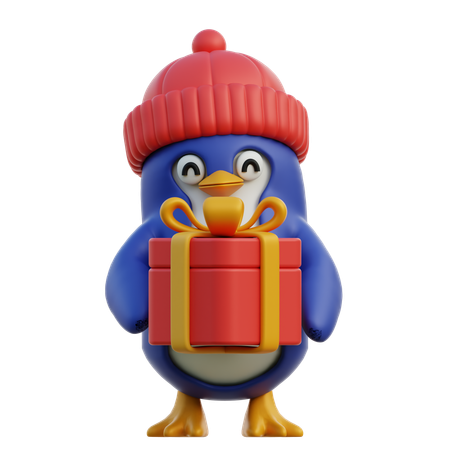 Cute Penguin Holding Gift  3D Icon