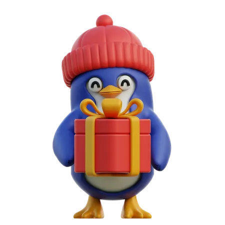 Cute Penguin Holding Gift  3D Icon