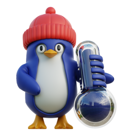 Cute Penguin Holding Thermometer  3D Icon