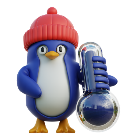 Cute Penguin Holding Thermometer  3D Icon