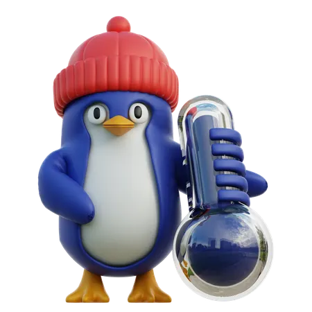 Cute Penguin Holding Thermometer  3D Icon