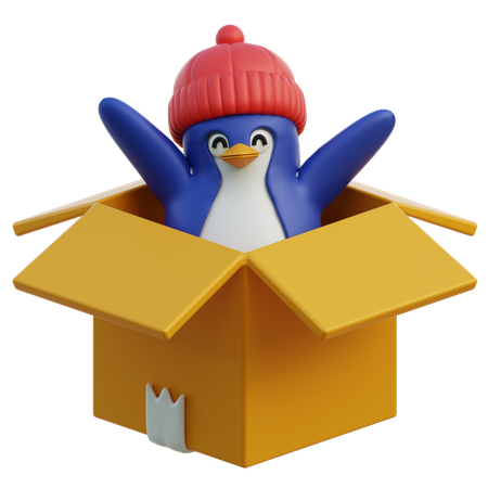 Cute Penguin In Box  3D Icon