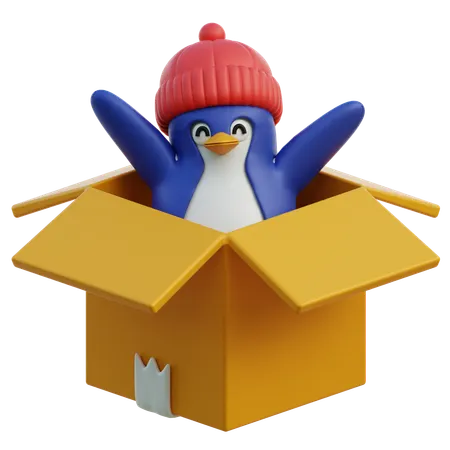 Cute Penguin In Box  3D Icon