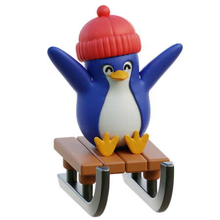 Cute Penguin On Sled  3D Icon