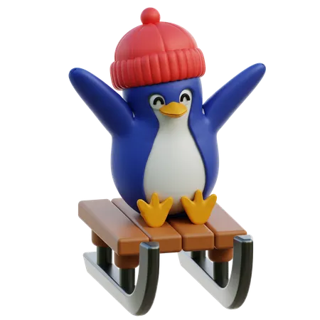 Cute Penguin On Sled  3D Icon