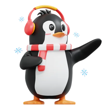 3 D Cute Penguin Pointing To Left 3D Illustration