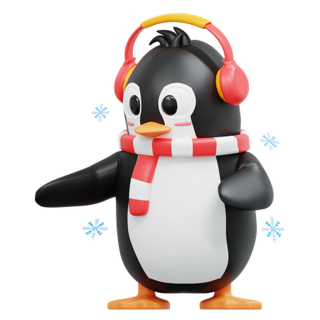 Cute Penguin Pointing To Right  3D Illustration
