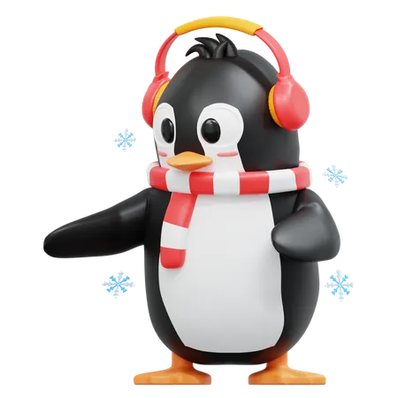 3 D Cute Penguin Pointing To Right 3D Illustration