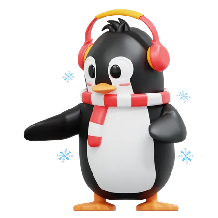 Cute Penguin Pointing To Right  3D Illustration