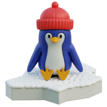 Cute Penguin Sitting While Wearing Winter Hat  3D Icon